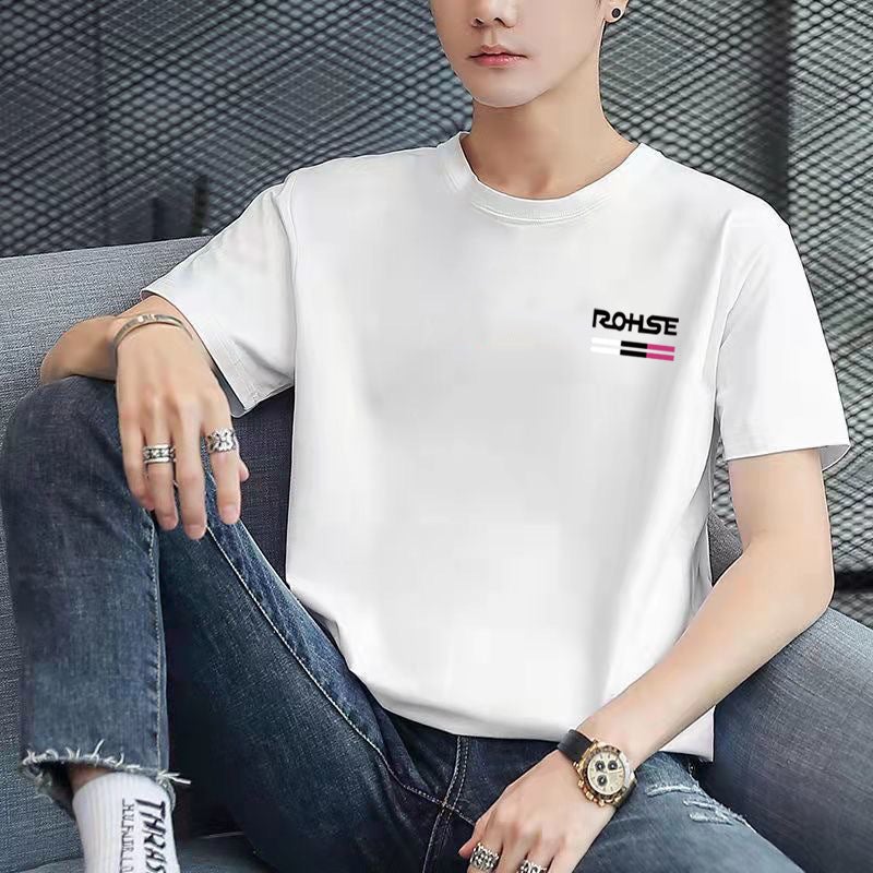 Summer Men'S Trendy Versatile Slim Fit Comfortable Breathable Short-Sleeve T-Shirt Classic Simple Wrinkle-Free Treatment Crew Neck T-Shirt - Image 4